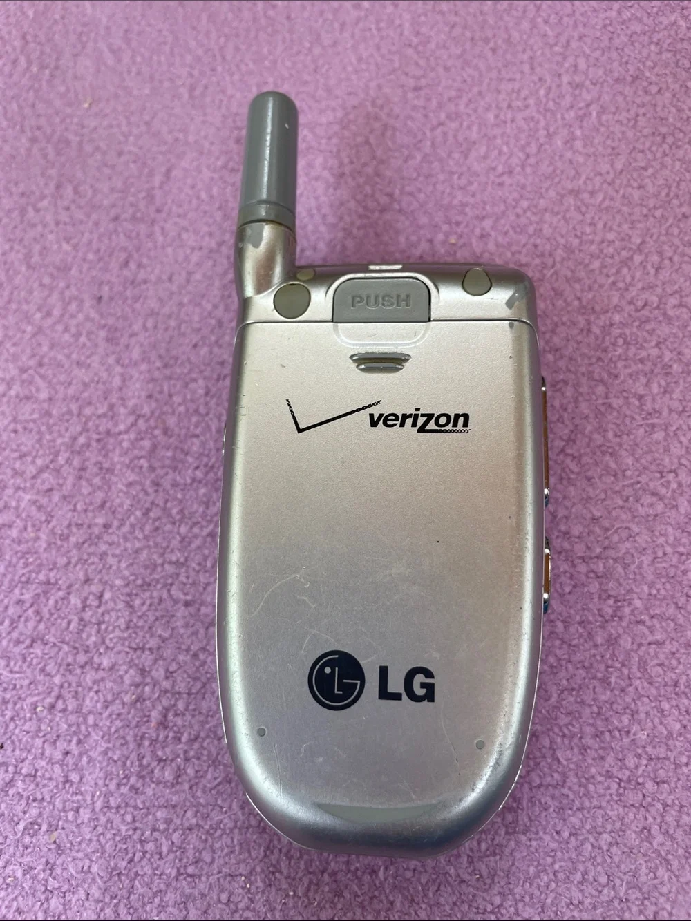 LG Silver Flip Phone with External Camera and Antenna
